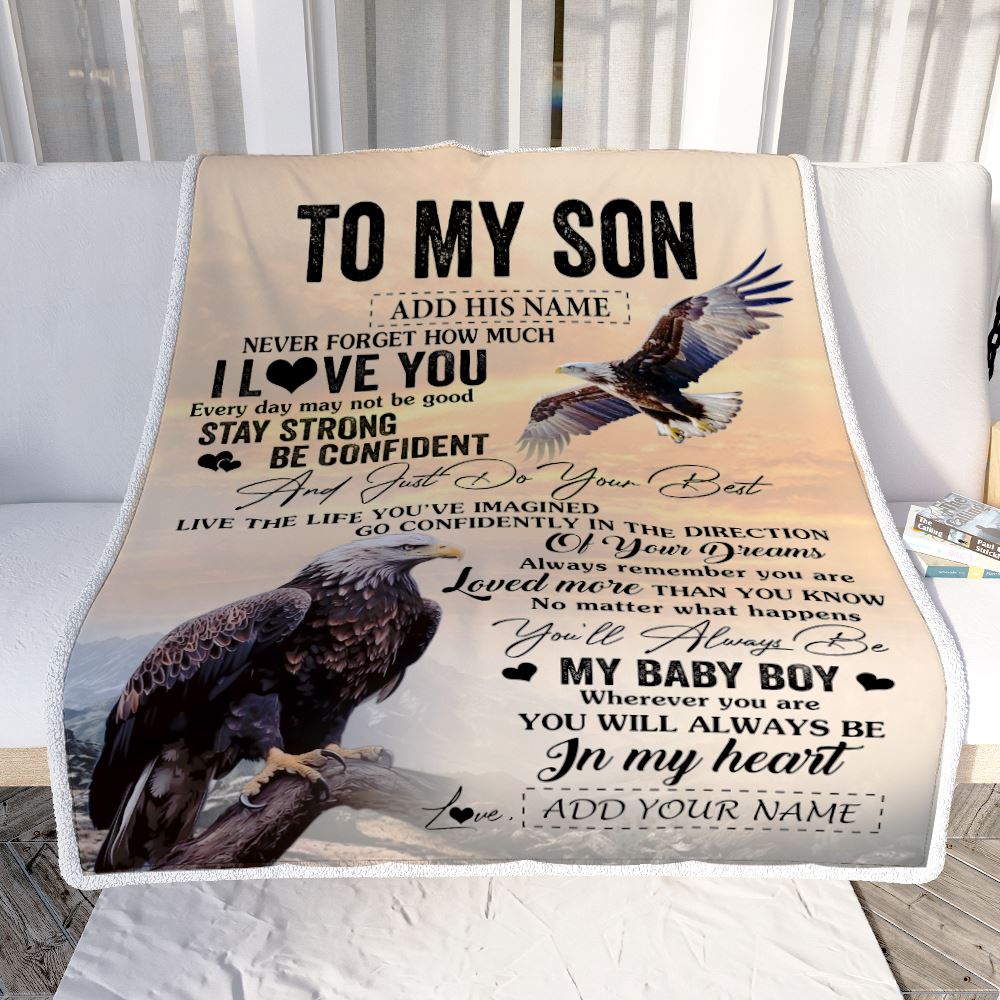 Personalized To My Son Gifts From Mom Dad Mother Father Blanket Eagle Never Forget How Much I Love You Son Birthday Graduation Christmas Fleece Throw Blanket | siriusteestore