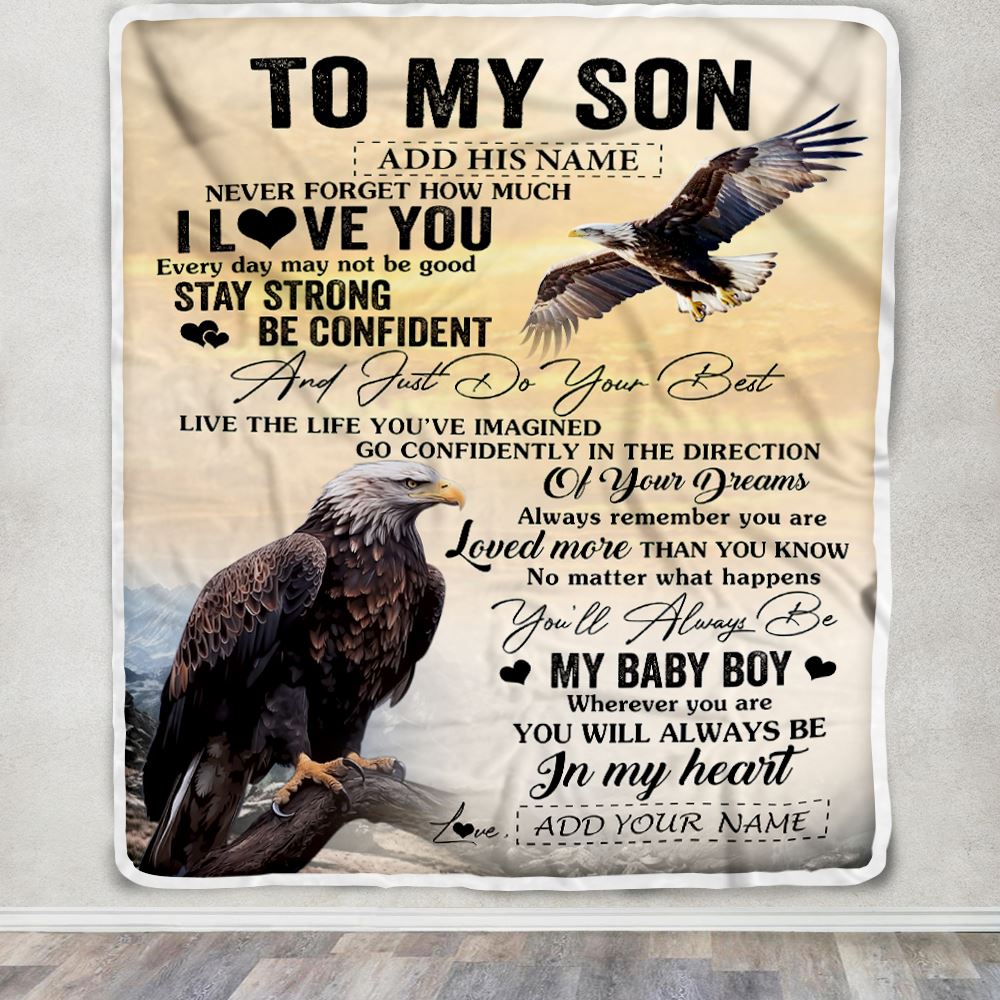 Personalized To My Son Gifts From Mom Dad Mother Father Blanket Eagle Never Forget How Much I Love You Son Birthday Graduation Christmas Fleece Throw Blanket | siriusteestore
