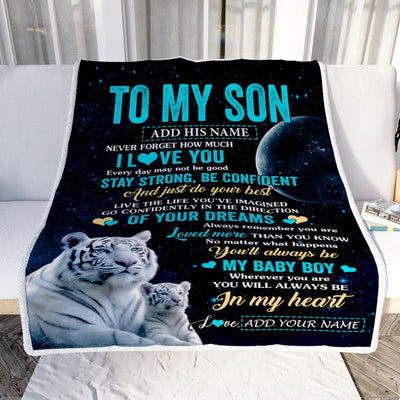 Personalized To My Son Gifts From Mom Dad Mother Father Blanket White Tiger Never Forget How Much I Love You Son Birthday Graduation Christmas Fleece Blanket | siriusteestore