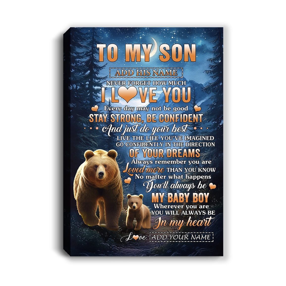 Personalized To My Son Gifts From Mom Dad Mother Father Canvas Bear Never Forget How Much I Love You Son Birthday Gifts Graduation Christmas Custom Print Framed Canvas | siriusteestore