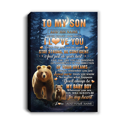 Personalized To My Son Gifts From Mom Dad Mother Father Canvas Bear Never Forget How Much I Love You Son Birthday Gifts Graduation Christmas Custom Print Framed Canvas | siriusteestore