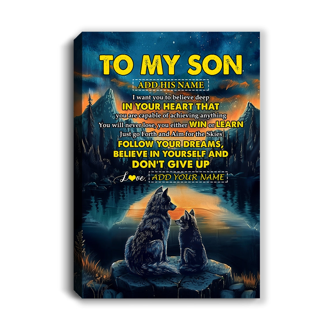 Personalized To My Son Gifts From Mom Dad Mother Father Canvas Don't Give Up Wolf Gifts For Son Birthday Graduation Christmas Custom Wall Art Print Framed Canvas | siriusteestore