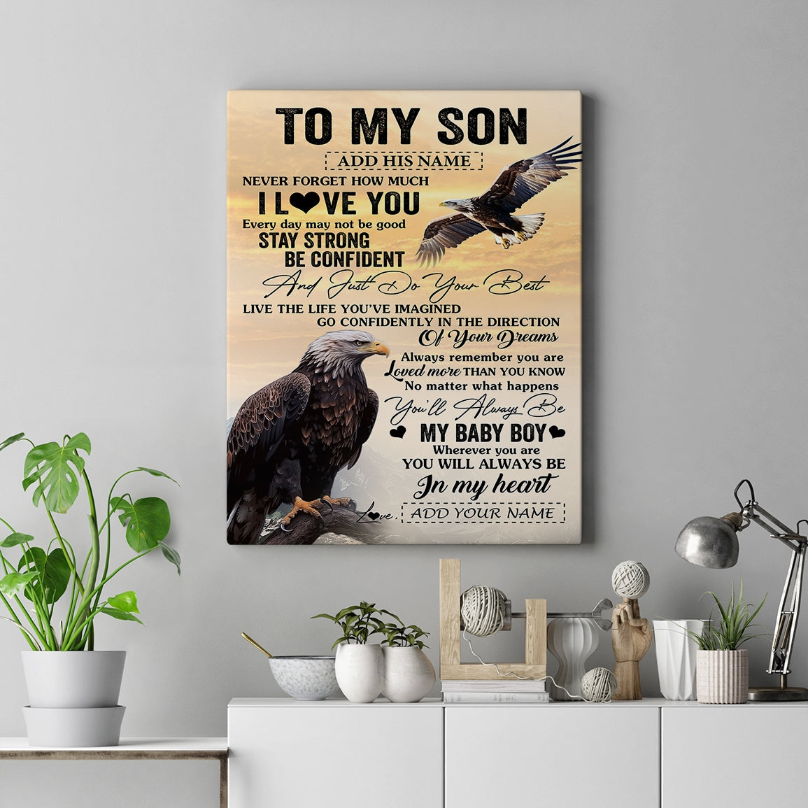 Personalized To My Son Gifts From Mom Dad Mother Father Canvas Eagle Never Forget How Much I Love You Son Birthday Graduation Christmas Custom Art Print Framed Canvas | siriusteestore