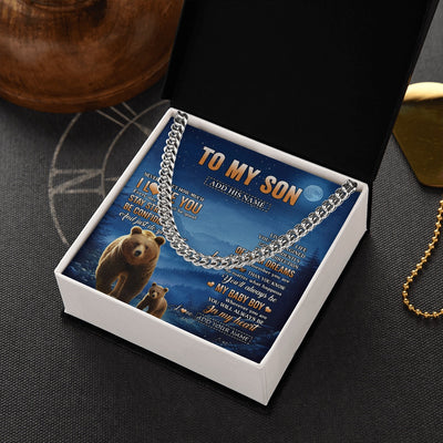 Cuban Link Chain Necklace Stainless Steel | 2 | Personalized To My Son Gifts From Mom Dad Mother Father Necklace Bear Never Forget How Much I Love You Son Birthday Gifts Christmas Gift Box Message Card | siriusteestore.myshopify