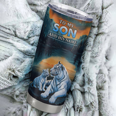Personalized To My Son Gifts From Mom Dad Mother Father Tumbler Don't Give Up White Tiger Gifts For Son Birthday Graduation Christmas Custom Stainless Steel Travel Mug | siriusteestore