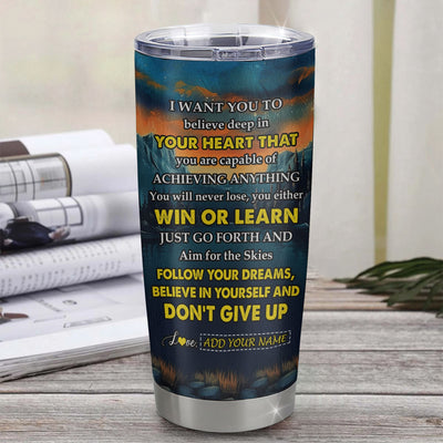 Personalized To My Son Gifts From Mom Dad Mother Father Tumbler Don't Give Up Wolf Gifts For Son Birthday Graduation Christmas Custom Stainless Steel Cup Travel Mug | siriusteestore