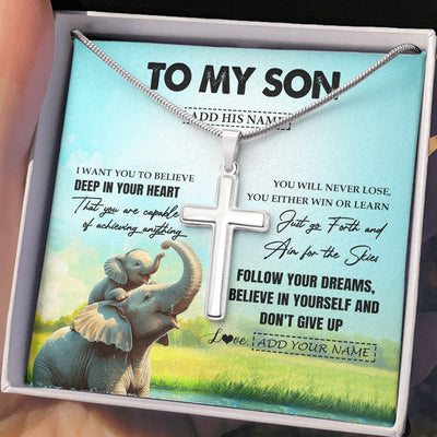 Stainless Cross Necklace Stainless Steel | 2 | Personalized To My Son Gifts From Mom Dad Mother Necklace Don't Give Up Elephant Gifts For Son Birthday Graduation Christmas Custom Gift Box Message Card | https://siriusteestore.
