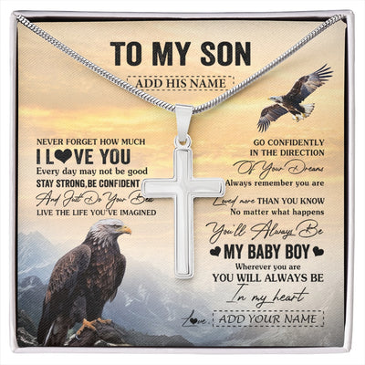 Stainless Cross Necklace Stainless Steel | 1 | Personalized To My Son Gifts From Mom Dad Mother Necklace Eagle Never Forget How Much I Love You Son Birthday Graduation Christmas Gift Box Message Card | siriusteestore.myshopify