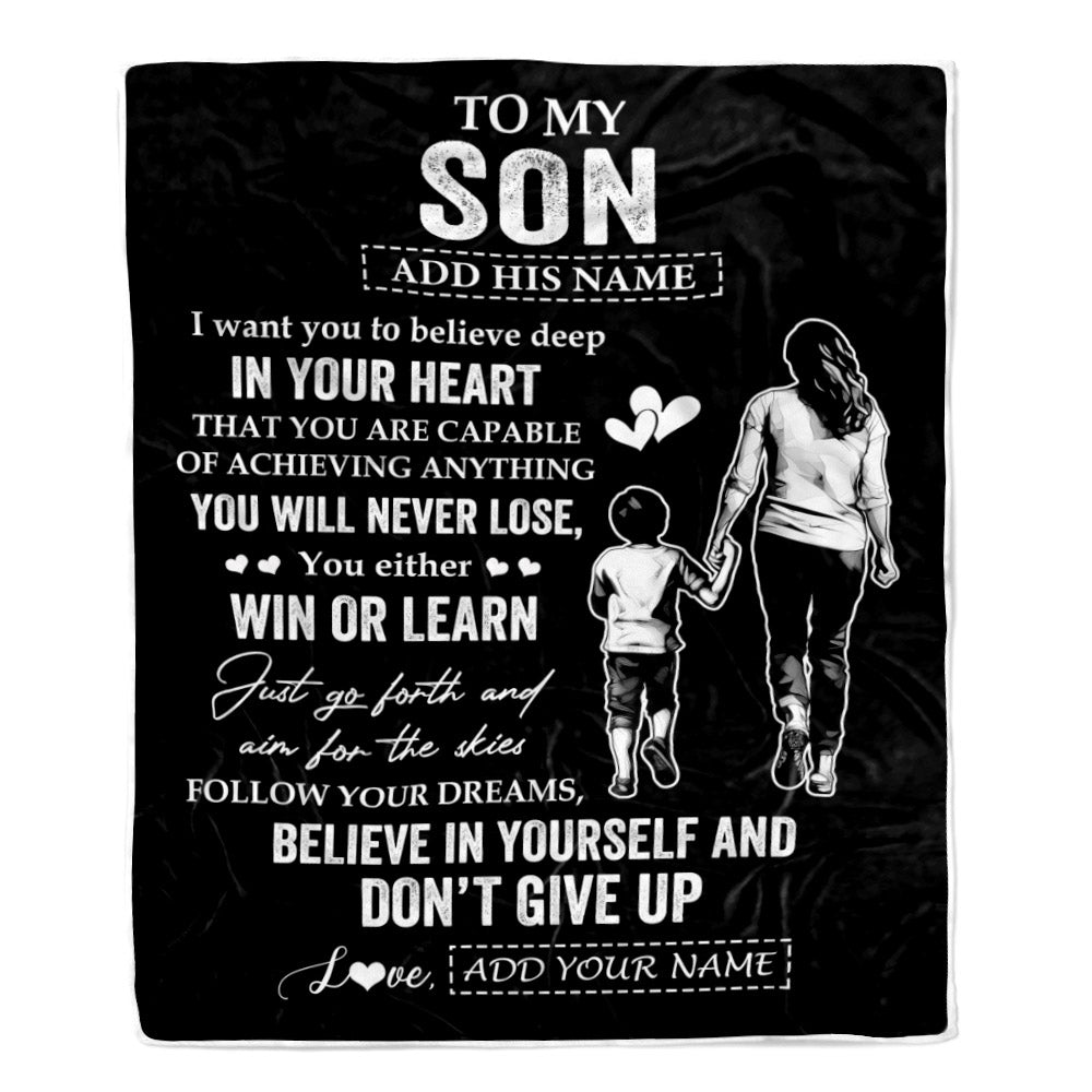 Personalized To My Son Gifts From Mom Mother Blanket Don't Give Up Mom Gifts For Son Birthday Graduation Christmas Customized Fleece Throw Blanket | siriusteestore