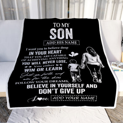 Personalized To My Son Gifts From Mom Mother Blanket Don't Give Up Mom Gifts For Son Birthday Graduation Christmas Customized Fleece Throw Blanket | siriusteestore