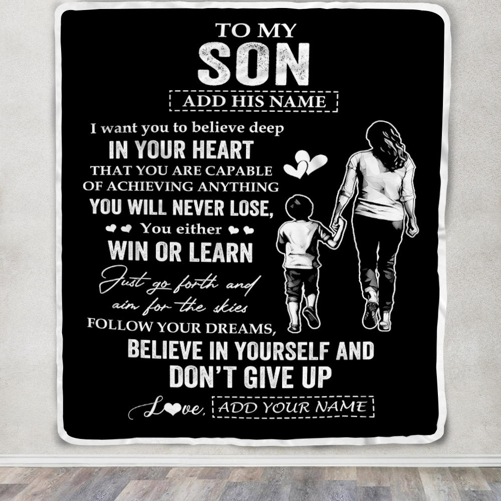 Personalized To My Son Gifts From Mom Mother Blanket Don't Give Up Mom Gifts For Son Birthday Graduation Christmas Customized Fleece Throw Blanket | siriusteestore