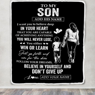 Personalized To My Son Gifts From Mom Mother Blanket Don't Give Up Mom Gifts For Son Birthday Graduation Christmas Customized Fleece Throw Blanket | siriusteestore