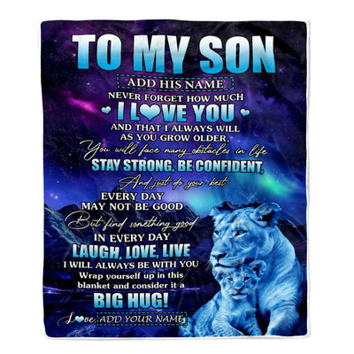 Personalized To My Son Gifts From Mom Mother Blanket Laught Love Live Lion Great Son Birthday Gifts Graduation Christmas Customized Fleece Throw Blanket | siriusteestore