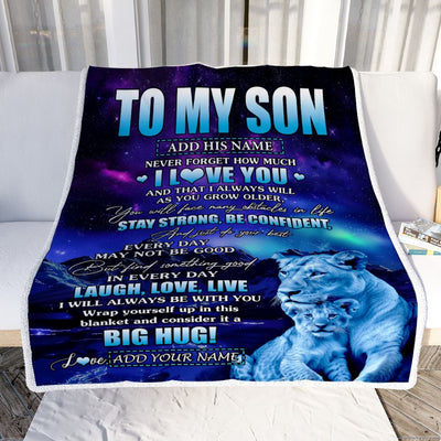 Personalized To My Son Gifts From Mom Mother Blanket Laught Love Live Lion Great Son Birthday Gifts Graduation Christmas Customized Fleece Throw Blanket | siriusteestore