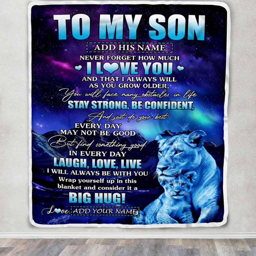 Personalized To My Son Gifts From Mom Mother Blanket Laught Love Live Lion Great Son Birthday Gifts Graduation Christmas Customized Fleece Throw Blanket | siriusteestore