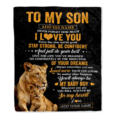 Personalized To My Son Gifts From Mom Mother Blanket Lion Never Forget How Much I Love You Son Birthday Gifts Graduation Christmas Fleece Throw Blanket | siriusteestore