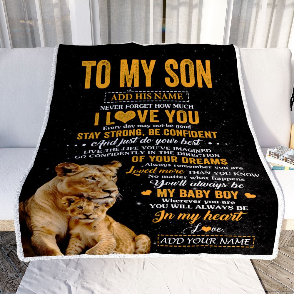 Personalized To My Son Gifts From Mom Mother Blanket Lion Never Forget How Much I Love You Son Birthday Gifts Graduation Christmas Fleece Throw Blanket | siriusteestore