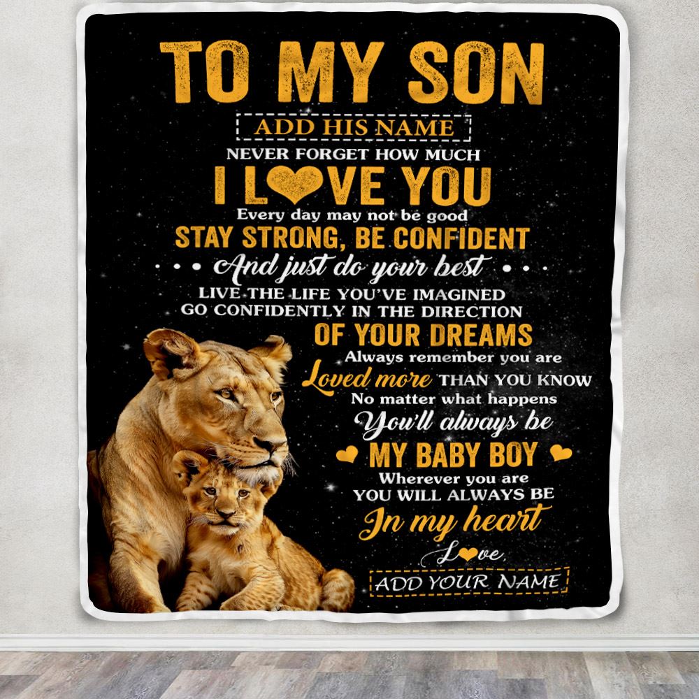 Personalized To My Son Gifts From Mom Mother Blanket Lion Never Forget How Much I Love You Son Birthday Gifts Graduation Christmas Fleece Throw Blanket | siriusteestore