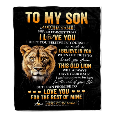 Personalized To My Son Gifts From Mom Mother Blanket Old Lion Love You Son Birthday Gifts Graduation Christmas Customized Fleece Throw Blanket | siriusteestore
