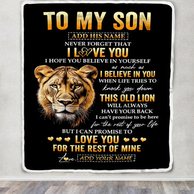 Personalized To My Son Gifts From Mom Mother Blanket Old Lion Love You Son Birthday Gifts Graduation Christmas Customized Fleece Throw Blanket | siriusteestore