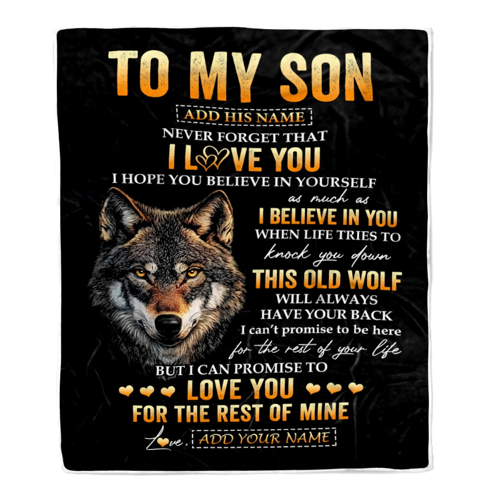 Personalized To My Son Gifts From Mom Mother Dad Father Blanket Old Wolf Love You Son Birthday Gifts Graduation Christmas Customized Fleece Throw Blanket | siriusteestore