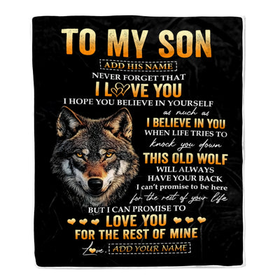 Personalized To My Son Gifts From Mom Mother Dad Father Blanket Old Wolf Love You Son Birthday Gifts Graduation Christmas Customized Fleece Throw Blanket | siriusteestore