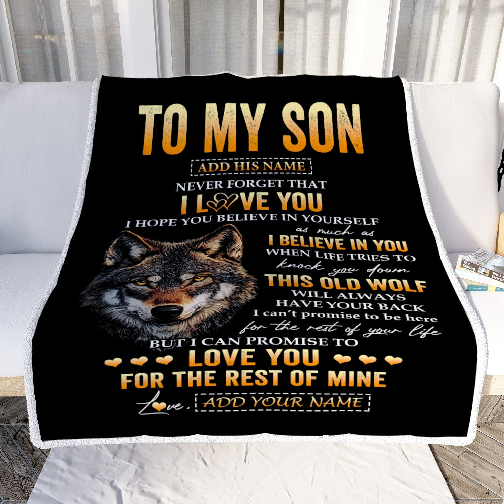 Personalized To My Son Gifts From Mom Mother Dad Father Blanket Old Wolf Love You Son Birthday Gifts Graduation Christmas Customized Fleece Throw Blanket | siriusteestore
