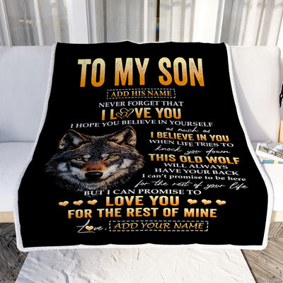 Personalized To My Son Gifts From Mom Mother Dad Father Blanket Old Wolf Love You Son Birthday Gifts Graduation Christmas Customized Fleece Throw Blanket | siriusteestore