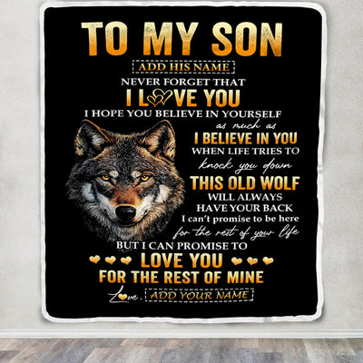 Personalized To My Son Gifts From Mom Mother Dad Father Blanket Old Wolf Love You Son Birthday Gifts Graduation Christmas Customized Fleece Throw Blanket | siriusteestore