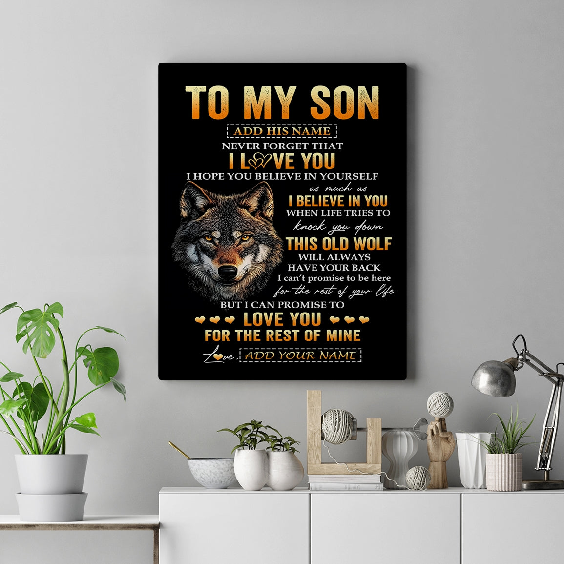 Personalized To My Son Gifts From Mom Mother Dad Father Canvas Old Wolf Love You Son Birthday Gifts Graduation Christmas Custom Wall Art Print Framed Canvas | siriusteestore