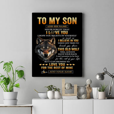 Personalized To My Son Gifts From Mom Mother Dad Father Canvas Old Wolf Love You Son Birthday Gifts Graduation Christmas Custom Wall Art Print Framed Canvas | siriusteestore