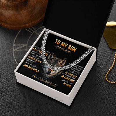 Cuban Link Chain Necklace Stainless Steel | 2 | Personalized To My Son Gifts From Mom Mother Dad Father Necklace Old Wolf Love You Son Birthday Gifts Graduation Christmas Customized Gift Box Message Card | siriusteestore