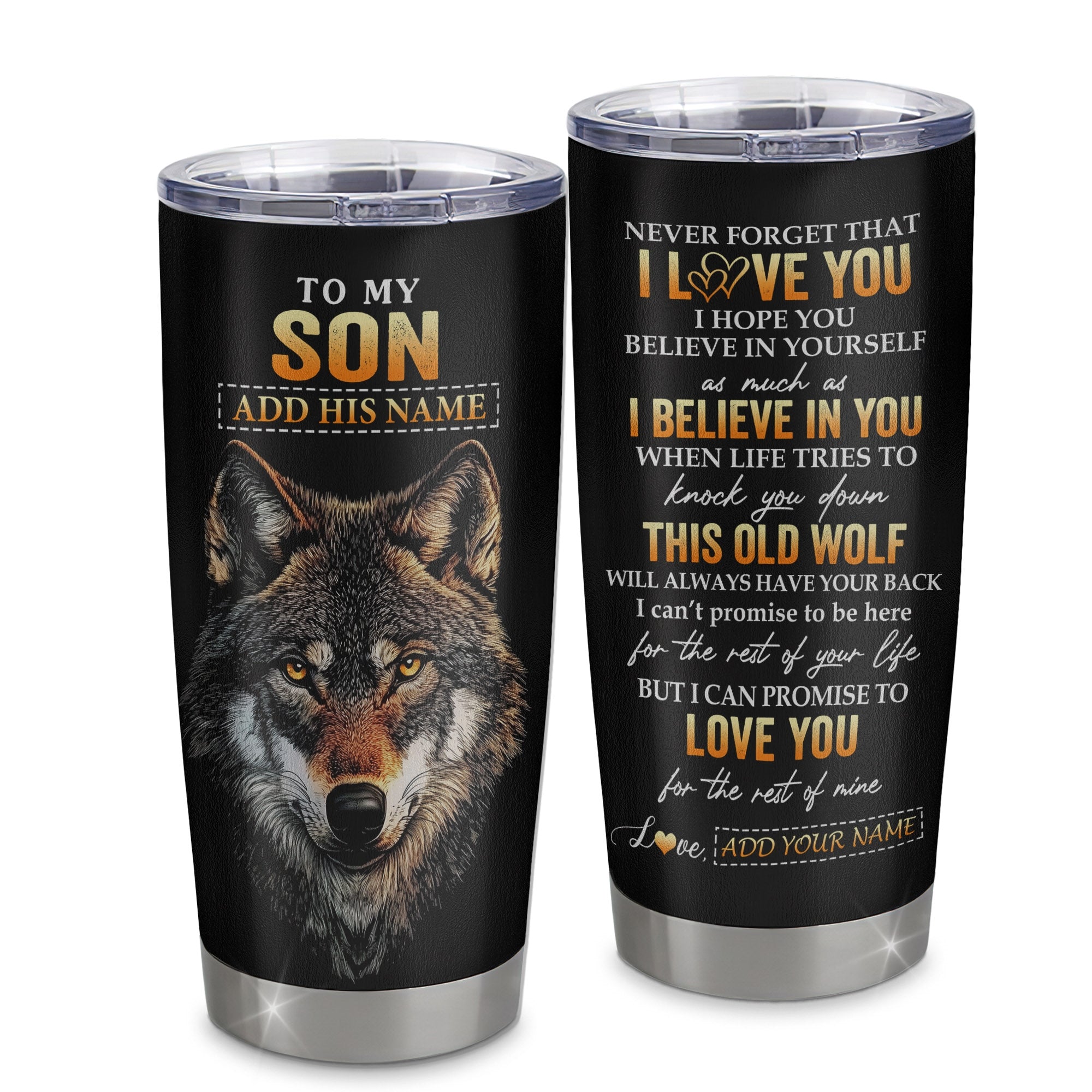 Personalized To My Son Gifts From Mom Mother Dad Father Tumbler Old Wolf Love You Son Birthday Gifts Graduation Christmas Custom Stainless Steel Cup Travel Mug | siriusteestore