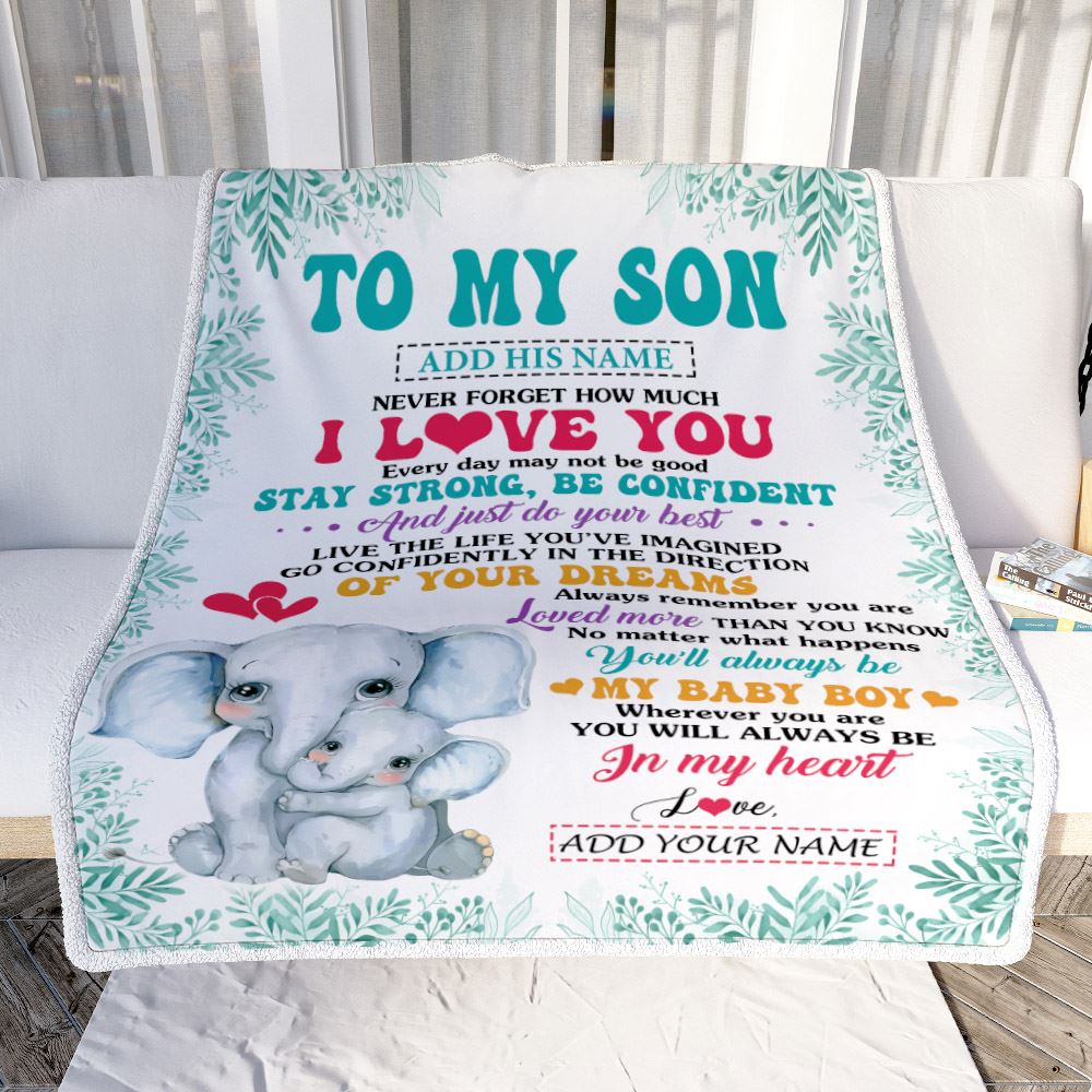 Personalized To My Son Gifts From Mom Mother Father Blanket Elephant Never Forget How Much I Love You Son Birthday Gifts Graduation Christmas Fleece Blanket | siriusteestore