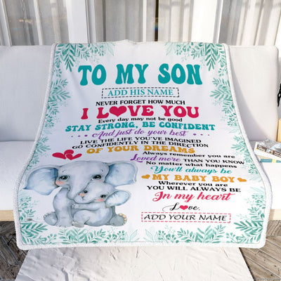 Personalized To My Son Gifts From Mom Mother Father Blanket Elephant Never Forget How Much I Love You Son Birthday Gifts Graduation Christmas Fleece Blanket | siriusteestore
