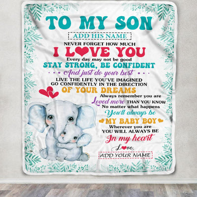 Personalized To My Son Gifts From Mom Mother Father Blanket Elephant Never Forget How Much I Love You Son Birthday Gifts Graduation Christmas Fleece Blanket | siriusteestore
