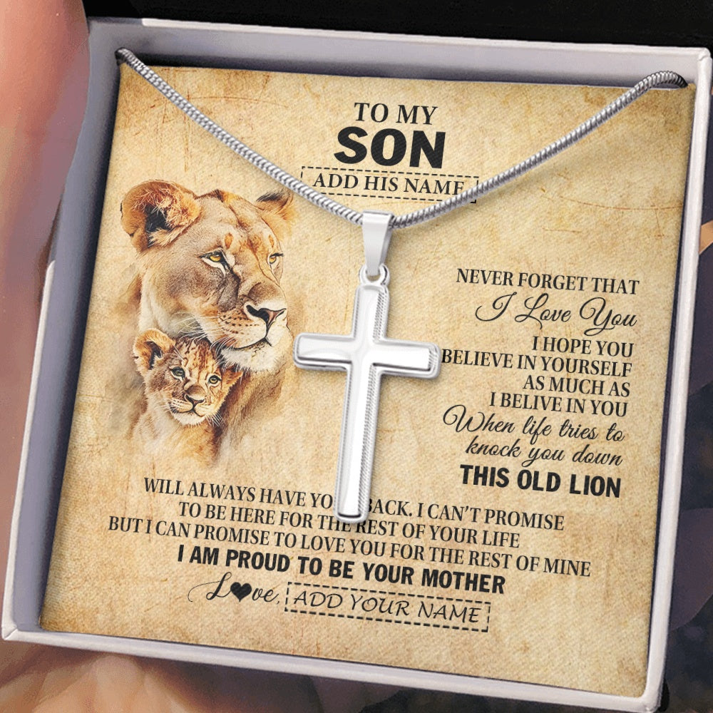 Stainless Cross Necklace Stainless Steel | 2 | Personalized To My Son Gifts From Mom Mother Lion Necklace I Love You Son Birthday Gifts From Mom Graduation Christmas Customized Gift Box Message Card | siriusteestore.myshopify