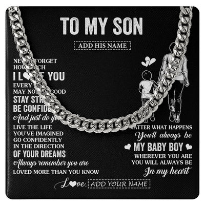 Cuban Link Chain Necklace Stainless Steel | 1 | Personalized To My Son Gifts From Mom Mother Necklace Never Forget How Much I Love You Son Birthday Graduation Christmas Custom Gift Box Message Card | https://siriusteestore.