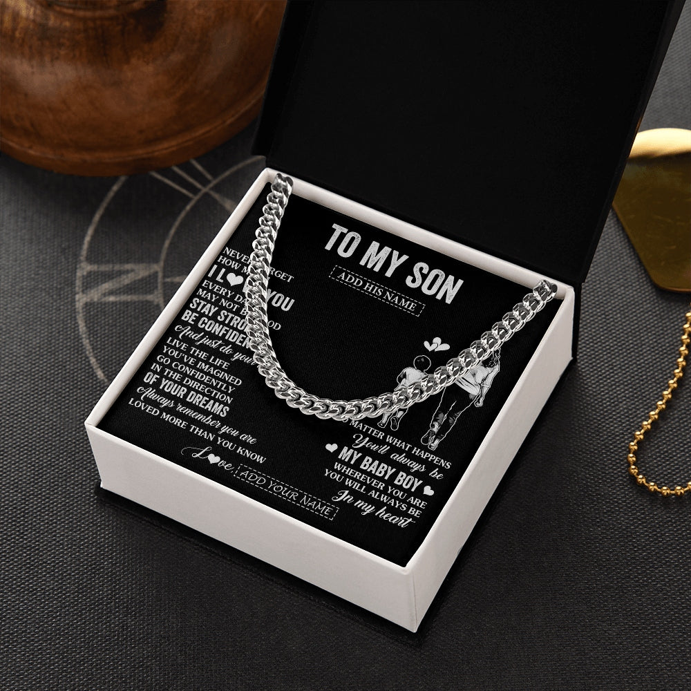 Cuban Link Chain Necklace Stainless Steel | 2 | Personalized To My Son Gifts From Mom Mother Necklace Never Forget How Much I Love You Son Birthday Graduation Christmas Custom Gift Box Message Card | https://siriusteestore.