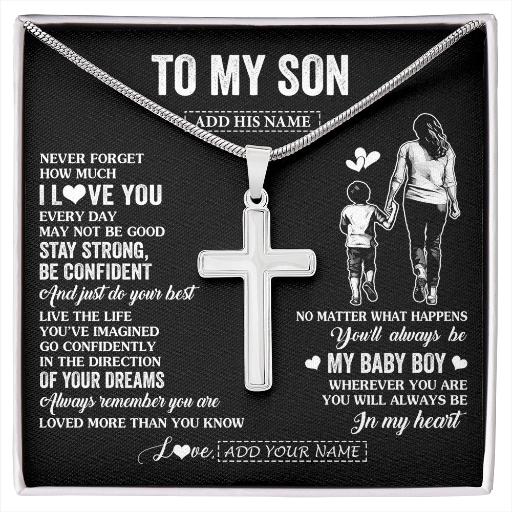 Stainless Cross Necklace Stainless Steel | 1 | Personalized To My Son Gifts From Mom Mother Necklace Never Forget How Much I Love You Son Birthday Graduation Christmas Custom Gift Box Message Card | https://siriusteestore.