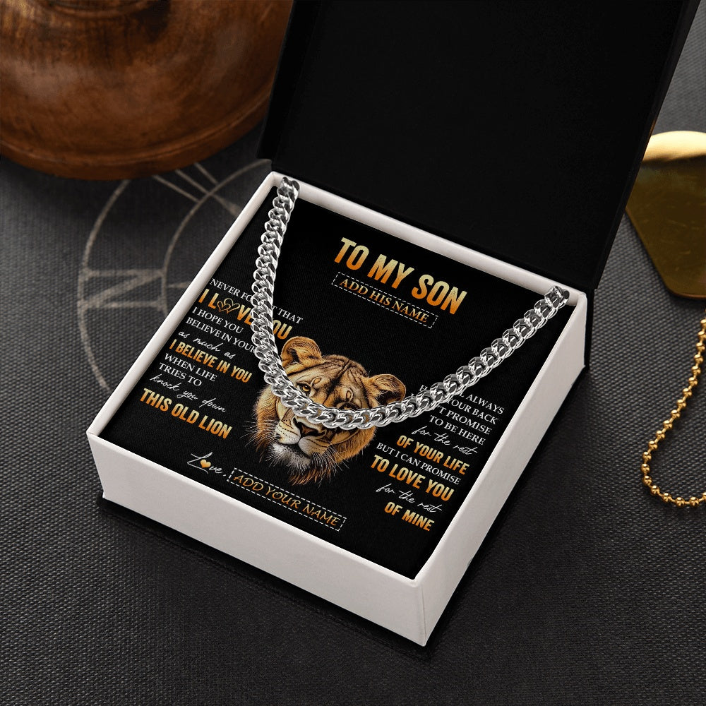 Cuban Link Chain Necklace Stainless Steel | 2 | Personalized To My Son Gifts From Mom Mother Necklace Old Lion Love You Son Birthday Gifts Graduation Christmas Customized Gift Box Message Card | siriusteestore.myshopify