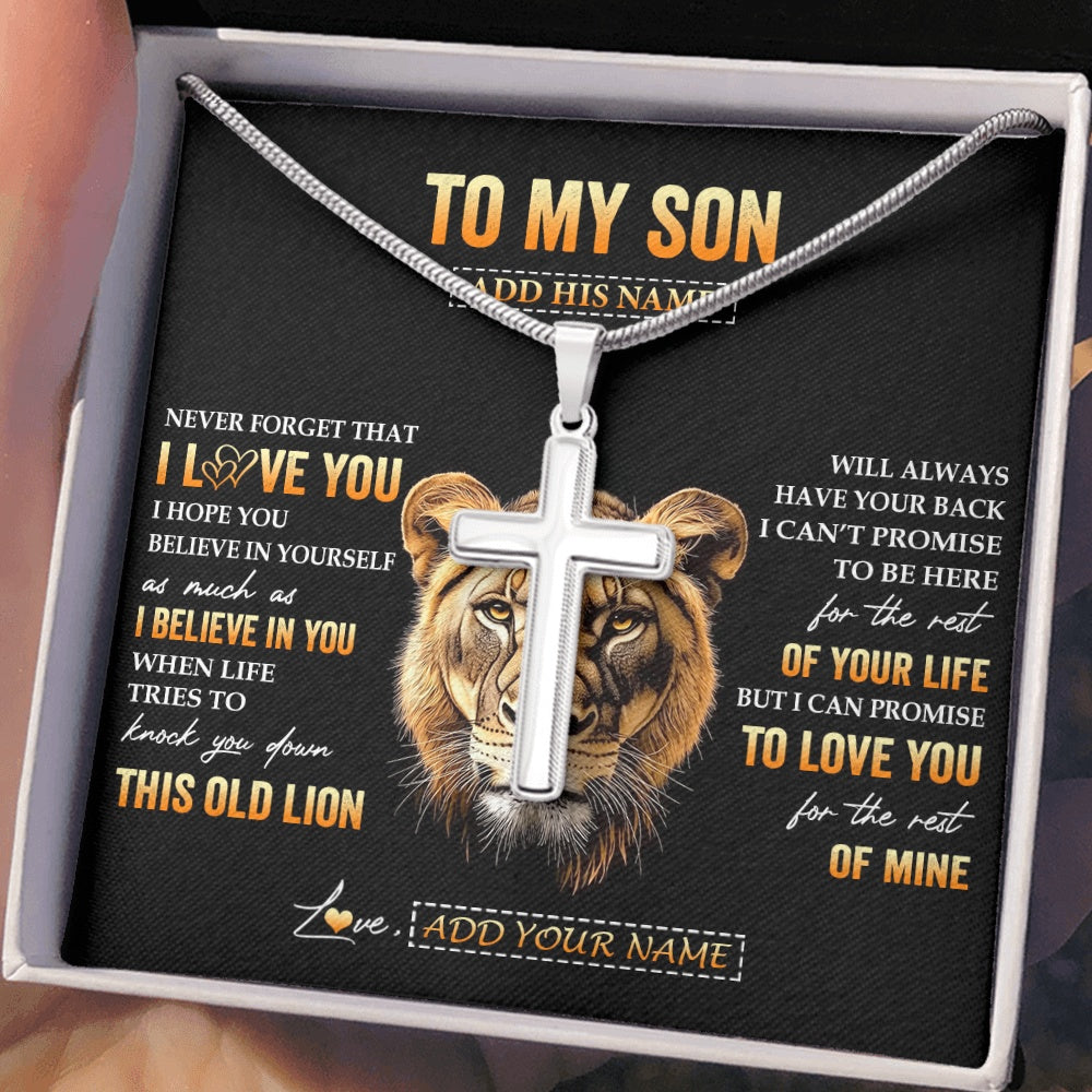 Stainless Cross Necklace Stainless Steel | 2 | Personalized To My Son Gifts From Mom Mother Necklace Old Lion Love You Son Birthday Gifts Graduation Christmas Customized Gift Box Message Card | siriusteestore.myshopify