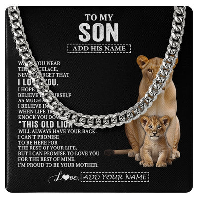 Cuban Link Chain Necklace Stainless Steel | 1 | Personalized To My Son Gifts From Mom Mother Necklace This Old Lion Love You Son Birthday Gifts Graduation Christmas Customized Gift Box Message Card | https://siriusteestore.