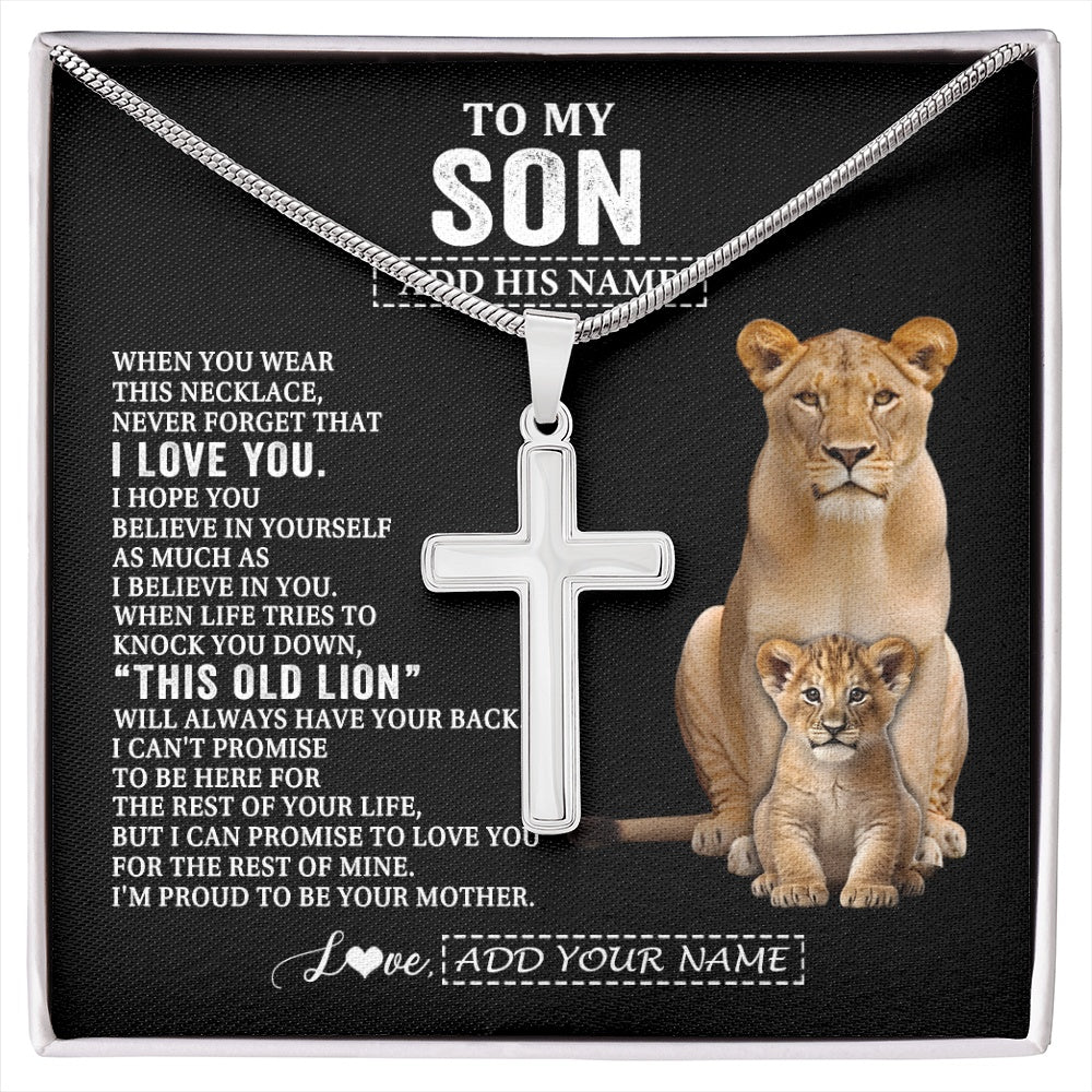 Stainless Cross Necklace Stainless Steel | 1 | Personalized To My Son Gifts From Mom Mother Necklace This Old Lion Love You Son Birthday Gifts Graduation Christmas Customized Gift Box Message Card | https://siriusteestore.