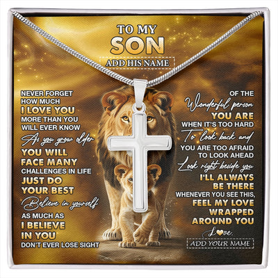 Stainless Cross Necklace Stainless Steel | 1 | Personalized To My Son Gifts Necklace From Dad Father Never Forget How Much I Love You Lion Son Birthday Gifts Christmas Custom Gift Box Message Card | https://siriusteestore.