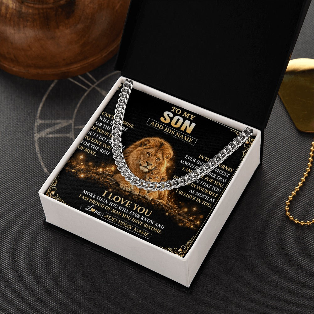 Cuban Link Chain Necklace Stainless Steel | 2 | Personalized To My Son Gifts Necklace From Dad Father To Son Birthday Gifts Love You Forever Lion Graduation Christmas Custom Gift Box Message Card | https://siriusteestore.