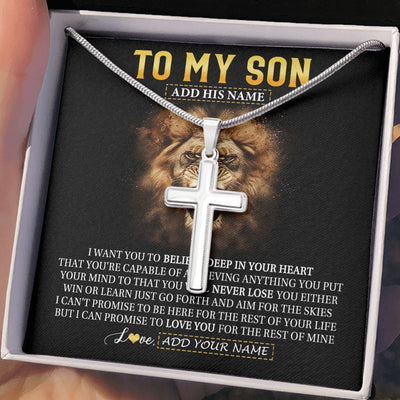 Stainless Cross Necklace Stainless Steel | 2 | Personalized To My Son Gifts Necklace From Dad Mom Father Believe In Your Heart Lion Son Birthday Gifts Graduation Christmas Custom Gift Box Message Card | https://siriusteestore.
