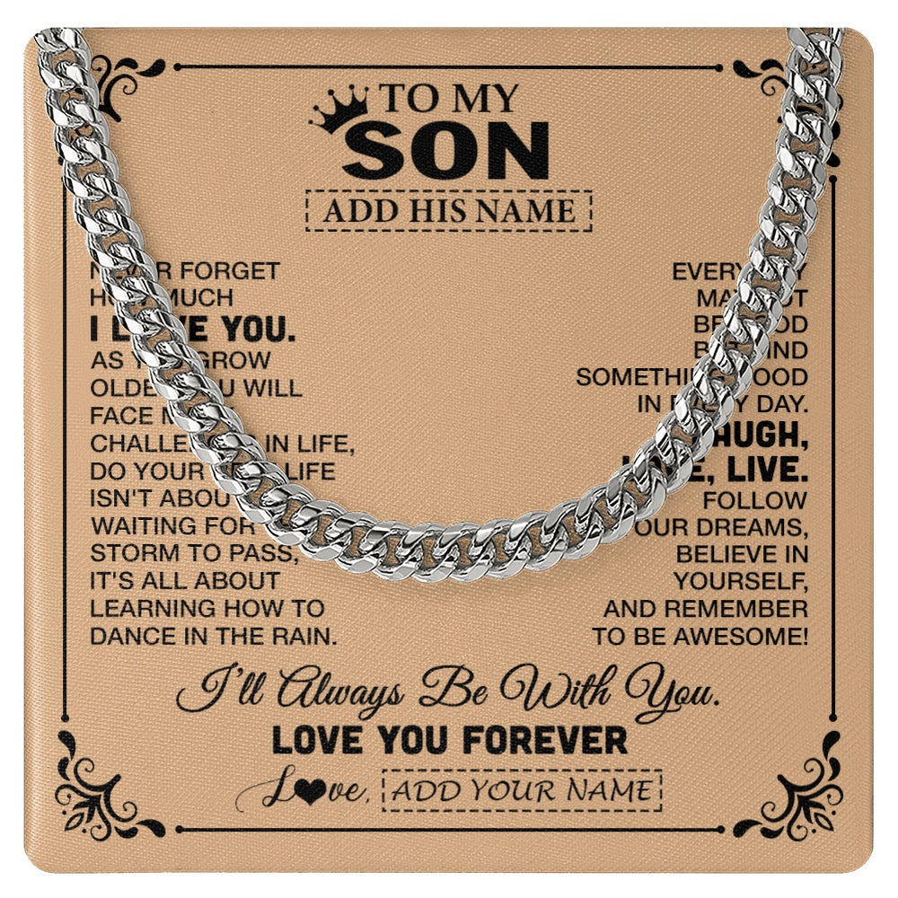 Cuban Link Chain Necklace Stainless Steel | 1 | Personalized To My Son Gifts Necklace From Dad Mom Mother Father Never Forget How Much I Love You Son Birthday Gifts Christmas Custom Gift Box Message Card | https://siriusteestore.