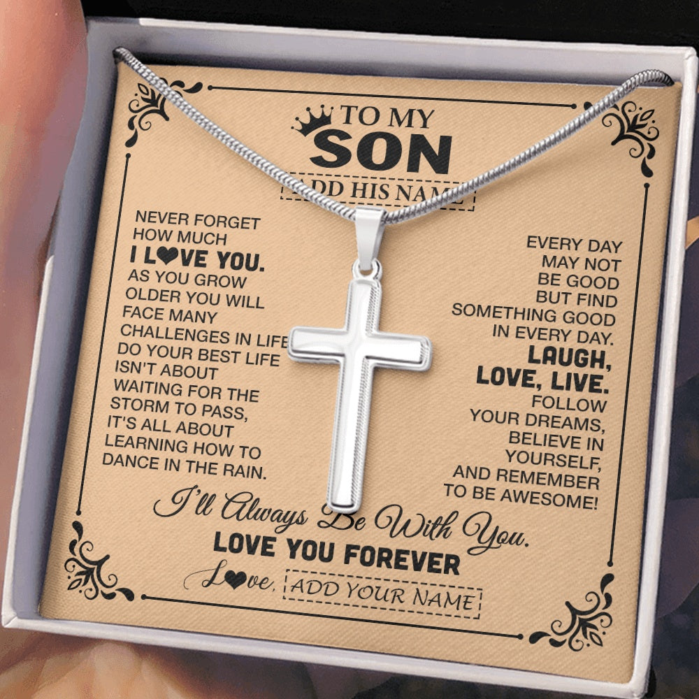 Stainless Cross Necklace Stainless Steel | 2 | Personalized To My Son Gifts Necklace From Dad Mom Mother Father Never Forget How Much I Love You Son Birthday Gifts Christmas Custom Gift Box Message Card | https://siriusteestore.