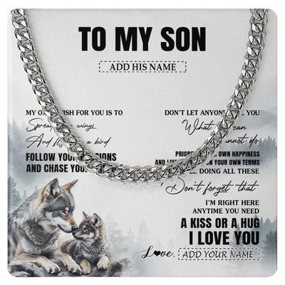 Cuban Link Chain Necklace Stainless Steel | 1 | Personalized To My Son Gifts Necklace From Dad Mom Mother Father Wolf My Only Wish For You Son Birthday Gifts Graduation Christmas Custom Gift Box Message Card | https://siriusteestore.